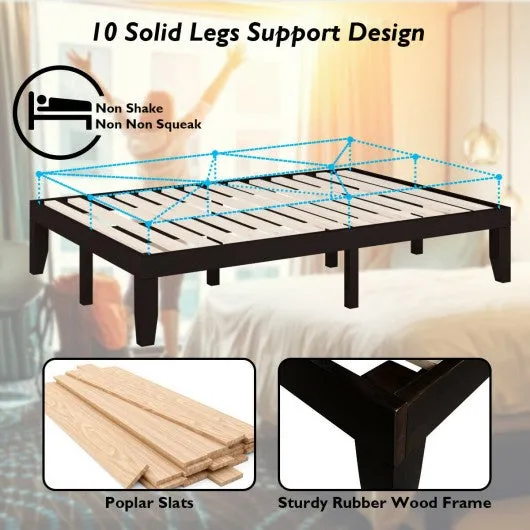 14" Full Size Wood Platform Bed Frame with Wood Slat Support-Brown