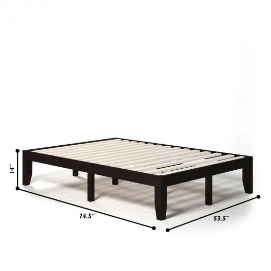 14" Full Size Wood Platform Bed Frame with Wood Slat Support-Brown