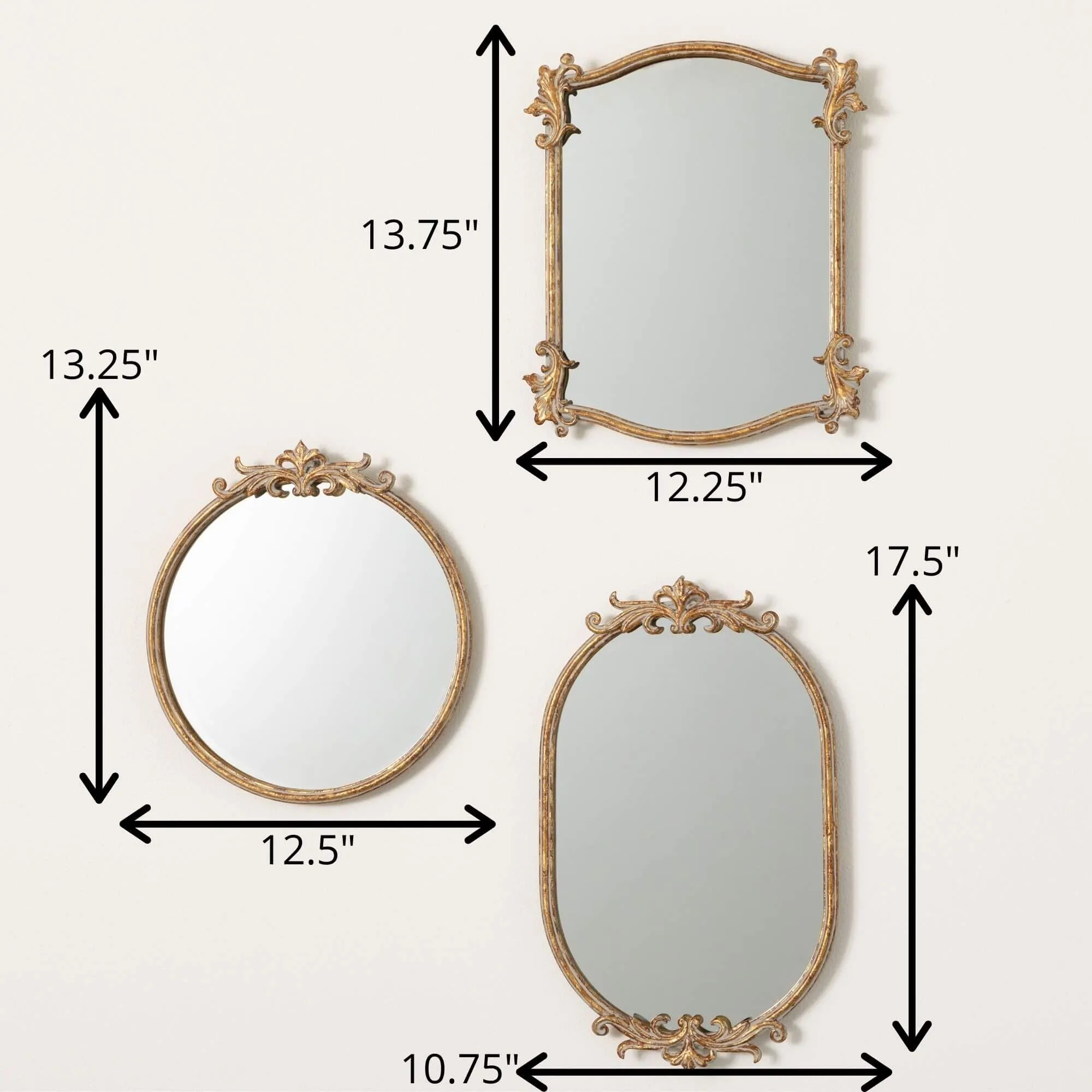 17.5"H Sullivans Heirloom Ornate Mirror Set of 3, Gold