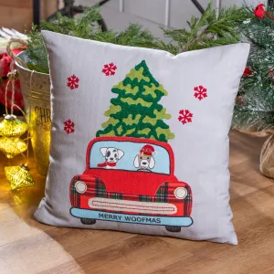 18" Red Truck with Dogs Square Pillow,4p4047