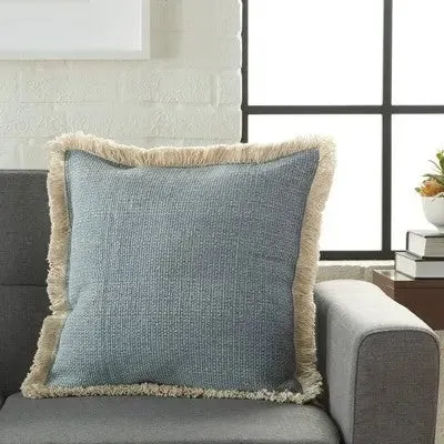 18"x18" Life Styles Stonewash Square Throw Pillow with Fringe Blue - Mina Victory