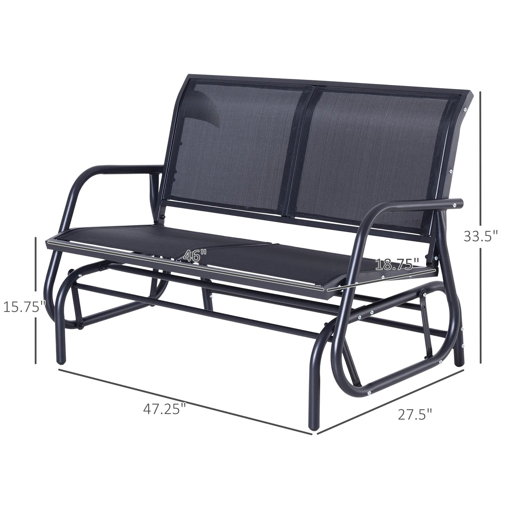 2-Person Outdoor Glider Bench, Double Swing Rocking Chair Loveseat, Black