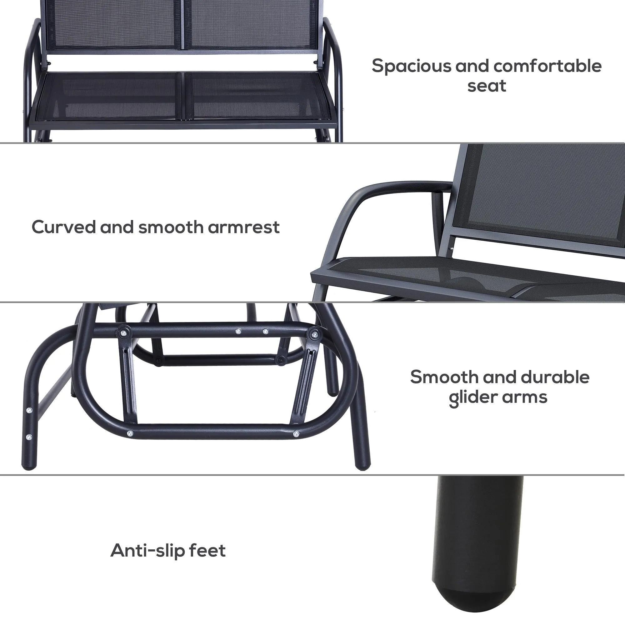 2-Person Outdoor Glider Bench, Double Swing Rocking Chair Loveseat, Black