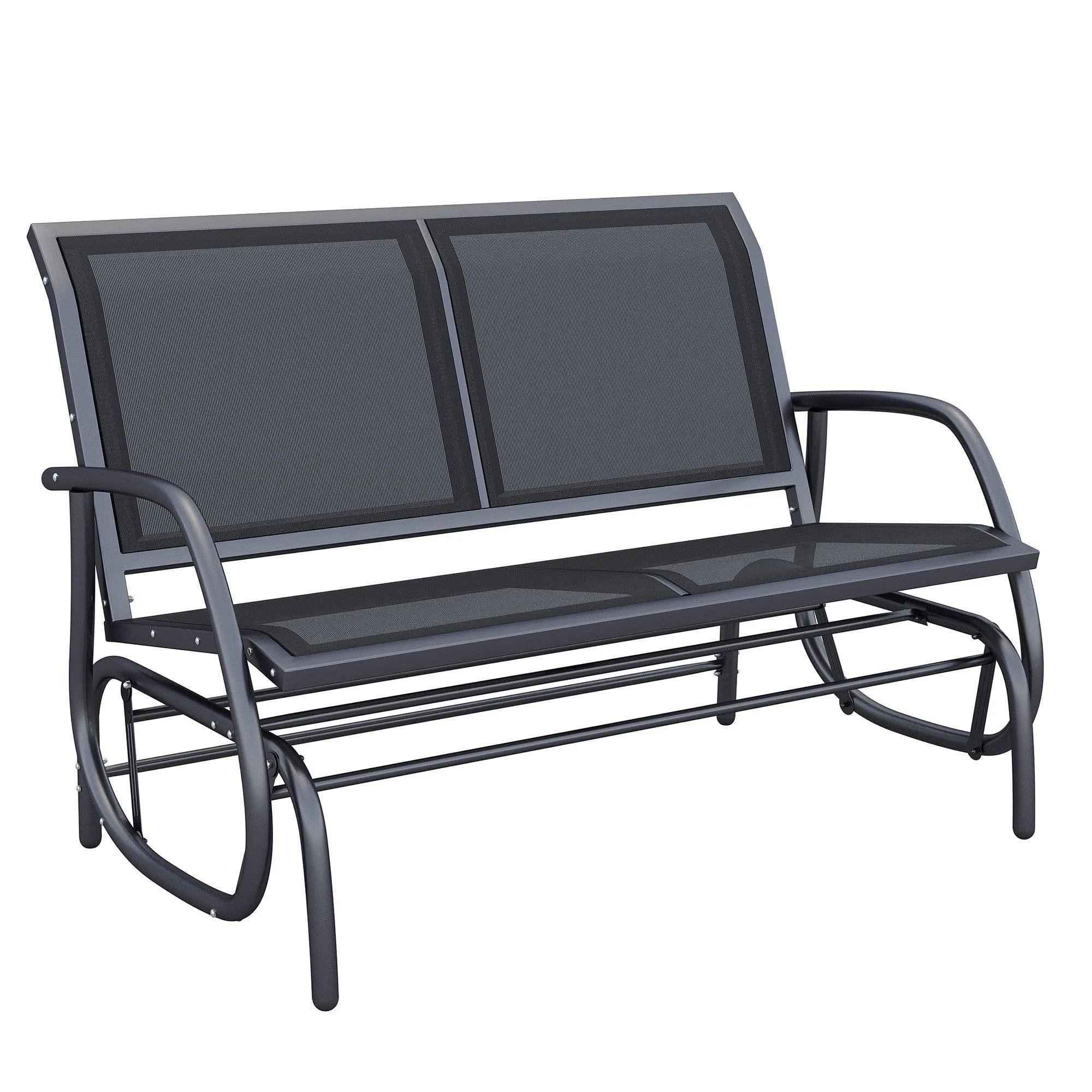 2-Person Outdoor Glider Bench, Double Swing Rocking Chair Loveseat, Black