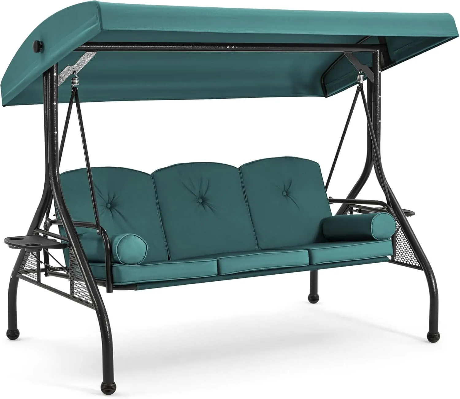 3-Seat Outdoor Porch Swing with Adjustable Canopy and Backrest, Green