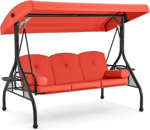 3-Seat Outdoor Porch Swing with Adjustable Canopy and Backrest, Orange