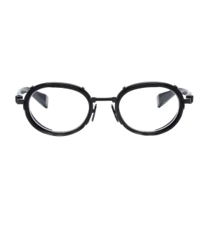 Balmain Unisex Black Crystal Oval Optical Frame