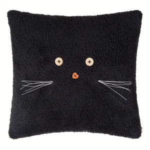 Black Kitty Cat Pillow with Button Eyes