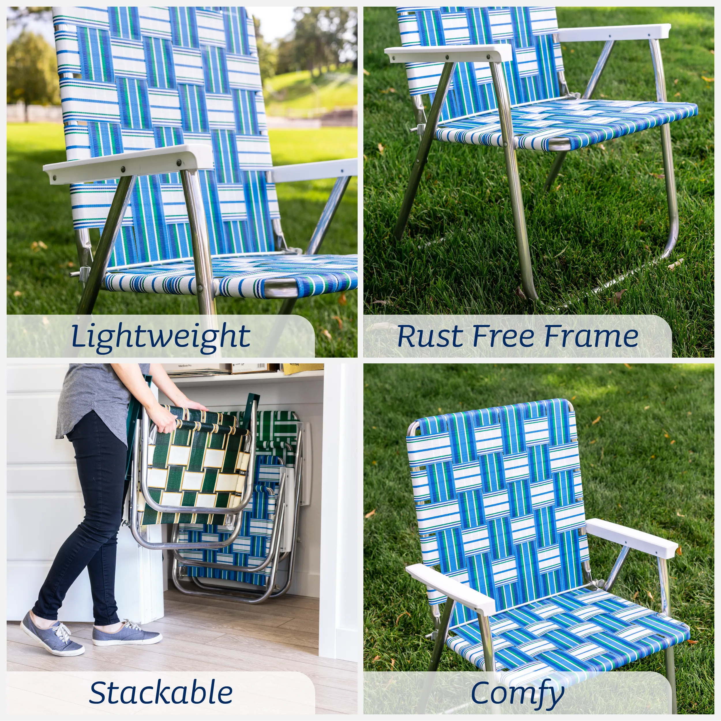 Blue and White Stripe Classic Lawn Chair