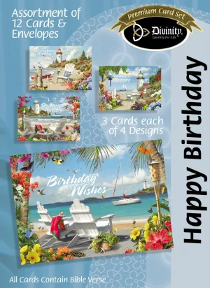 Boxed Birthday Cards - Coastal Adirondack Chairs - Set of 12