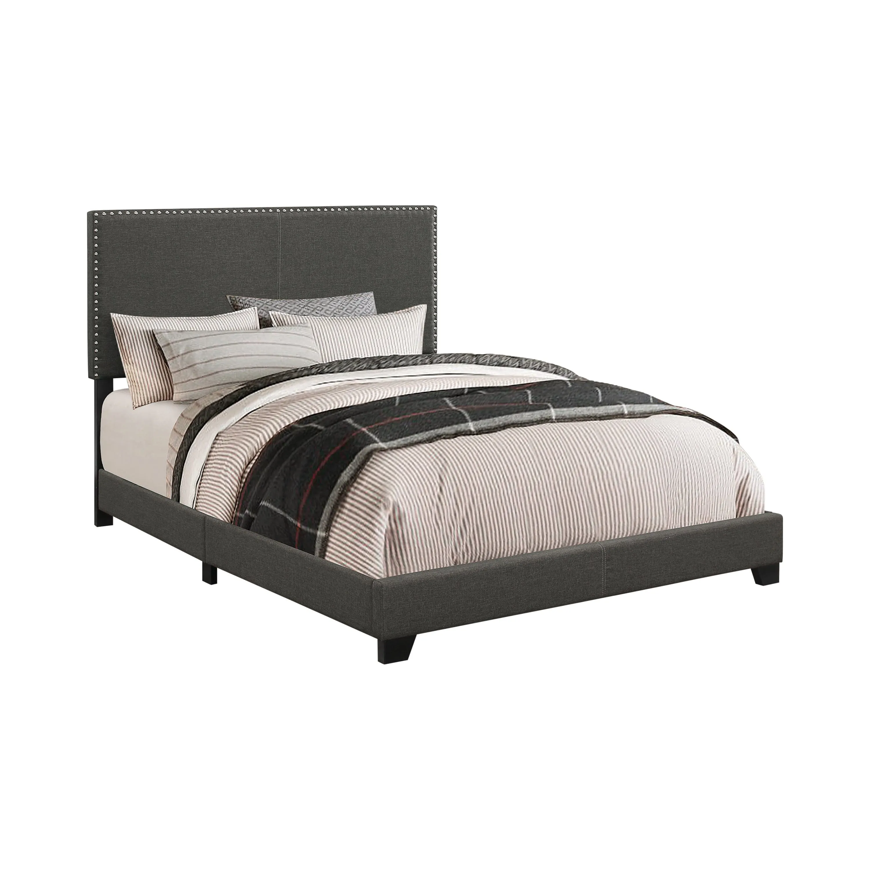 Boyd Queen Upholstered Bed With Nailhead Trim Charcoal - 350061Q