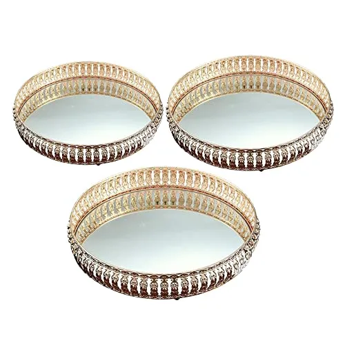 CALANDIS Round Crystal Iron Cosmetic Perfume Organizer Tray Cake Display Decor 21cm