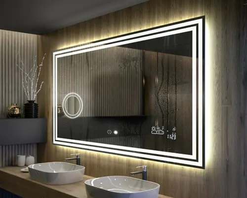 DAZZLIZE MIRROR led Wall Mirror bedroom Mirror with Touch Sensor and Three Light setting modern Mirror for living Room, bathroom, Hallway and makeup Area and rectangular shape-(24x30) inch-W9