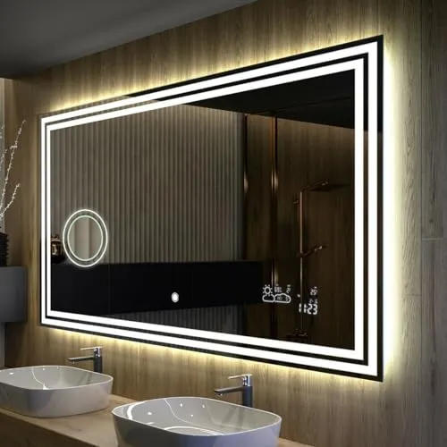 DAZZLIZE MIRROR Wall mounted 3-rctangular shape led mirror with Touch sensor for Bathroom and Makeup Room with Three Lighting Settings (Warm, White, Natural White) - Stylish Mirror.