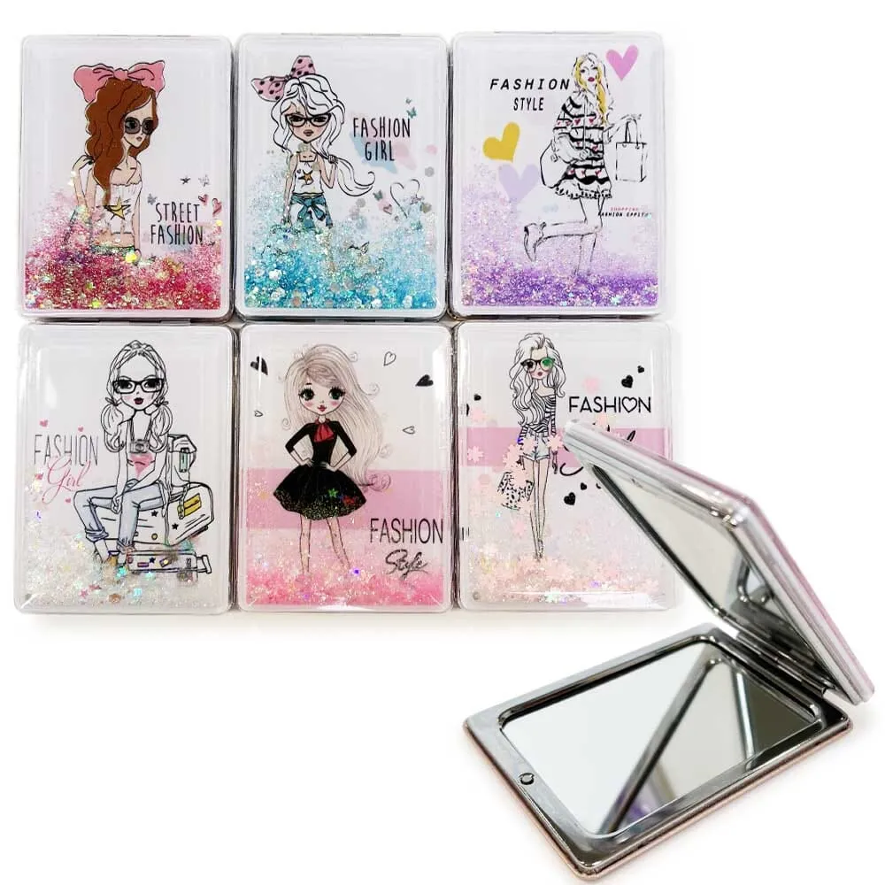 Fashion Girl Printed Moving Glitter Compact Mirror 2472 (12 units)