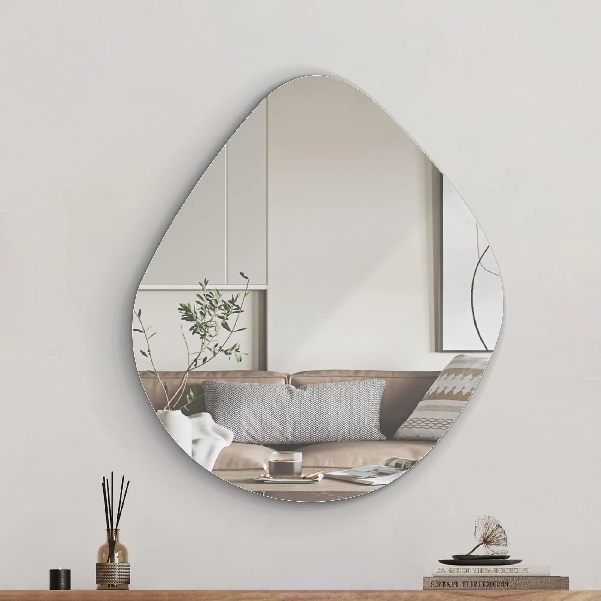 FLAIR GLASS Modern Frameless Irregular Asymmetrical Wall Mirror | Mirror for Home Decor, Living Room & Bathroom Mirror (Thickness 6 mm) (Oval, 18x22 inch)