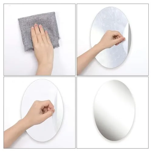 GAKSON Oval Shape Adhesive Mirror Sticker Home, for Wall on Tiles Bathroom Bedroom Living Room Basin Mirror Bathroom Wall Mirror Stickers Unbreakable Plastic Wall Mirror 30 (1, 30X20)