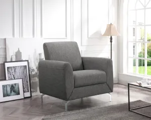 Grey Fabric Accent Chair with Chrome Accents