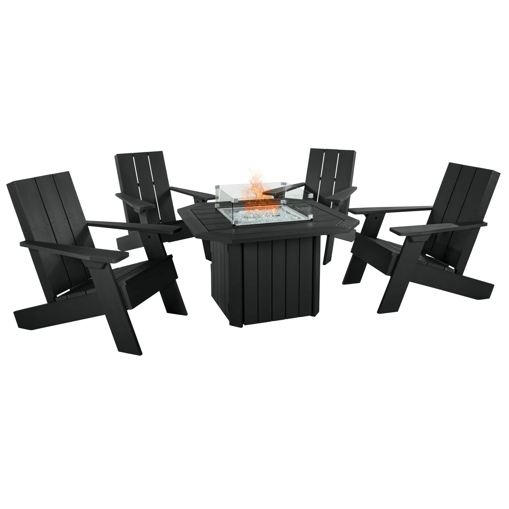 Italica Modern Adirondack 5-Piece Conversation Set with Fire Pit Table