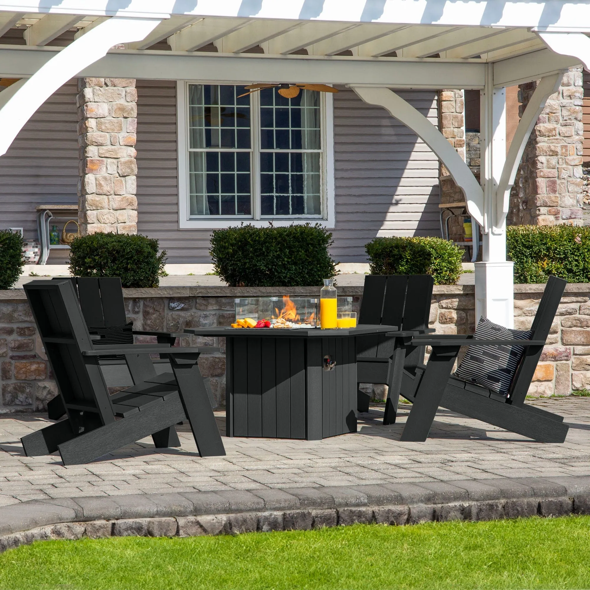 Italica Modern Adirondack 5-Piece Conversation Set with Fire Pit Table