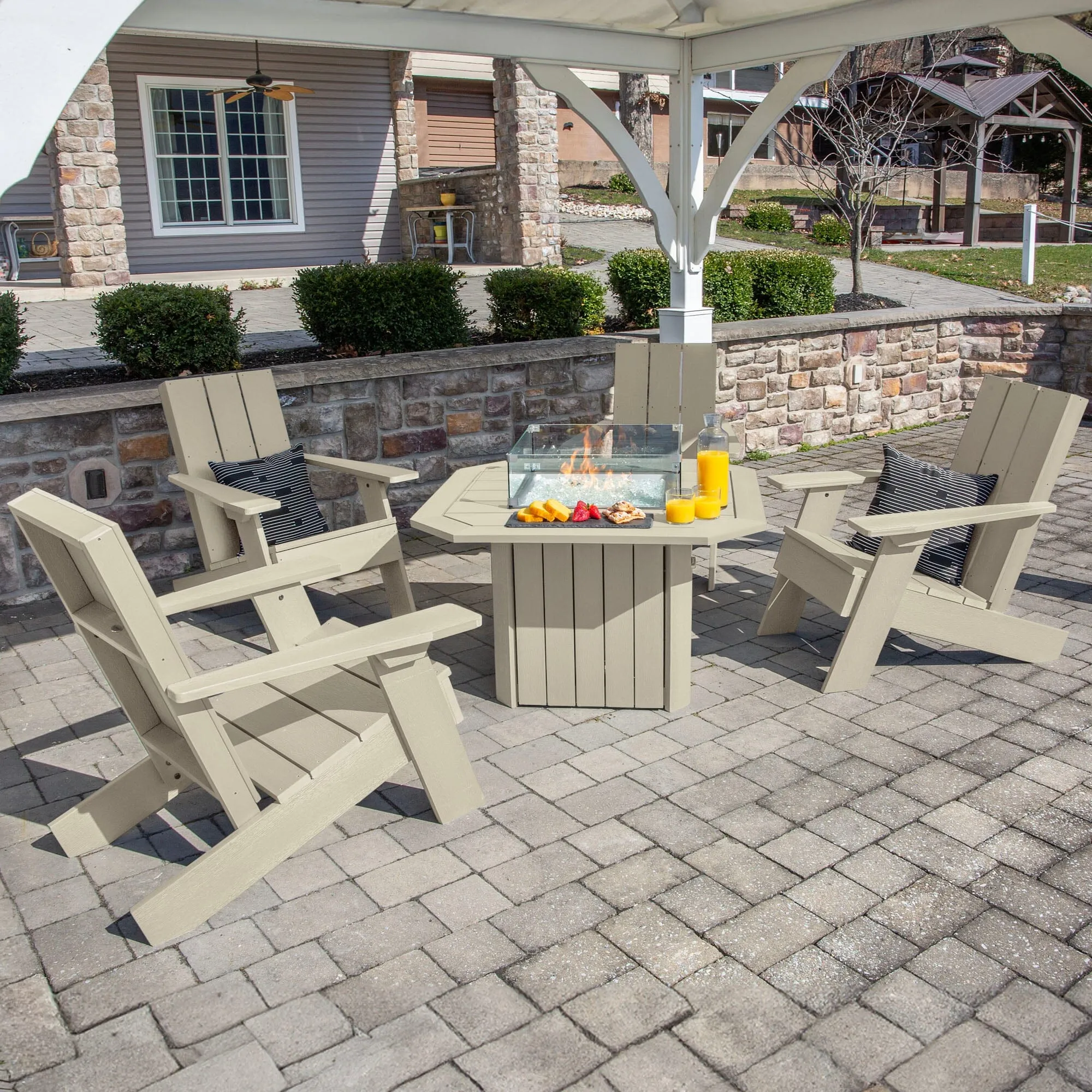 Italica Modern Adirondack 5-Piece Conversation Set with Fire Pit Table