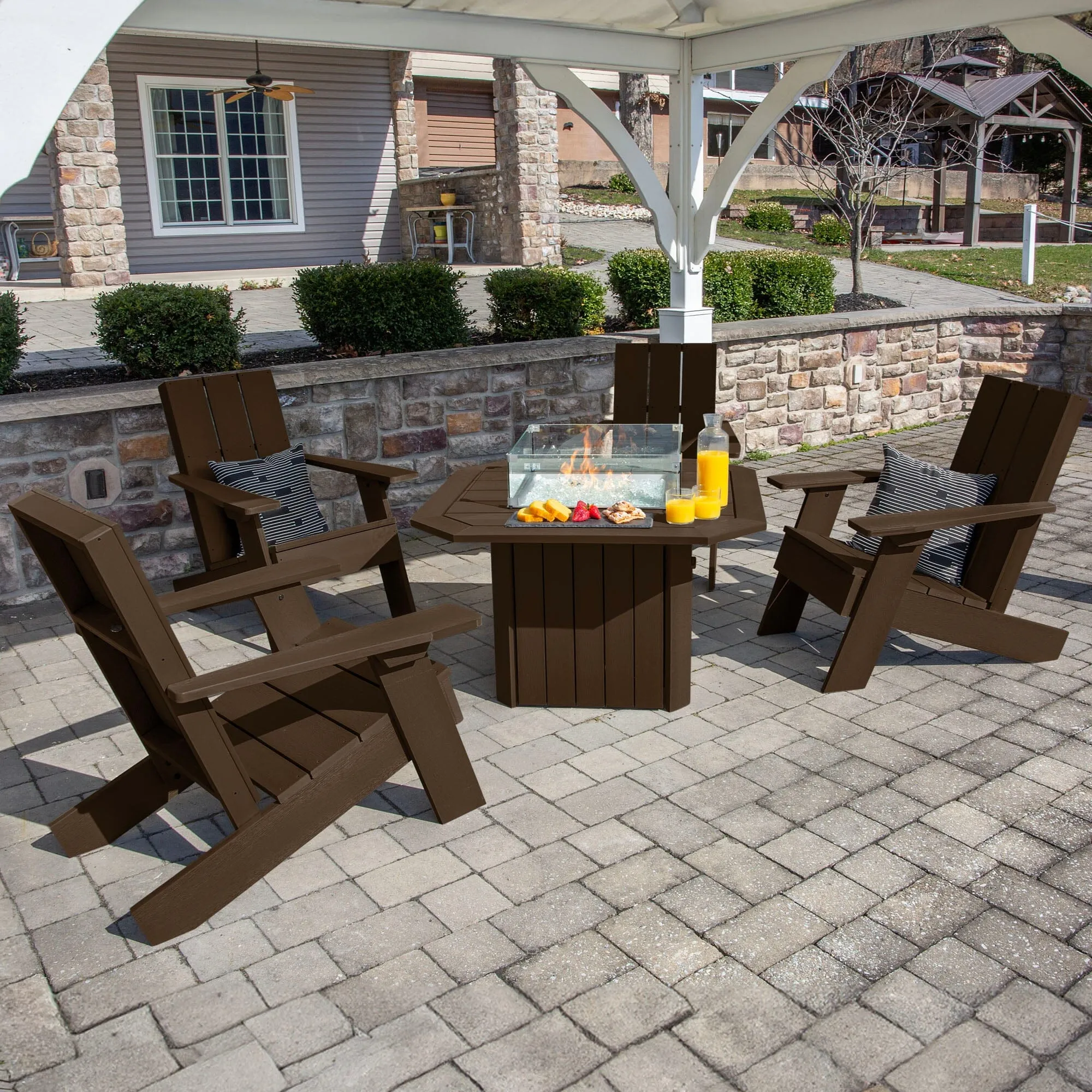 Italica Modern Adirondack 5-Piece Conversation Set with Fire Pit Table