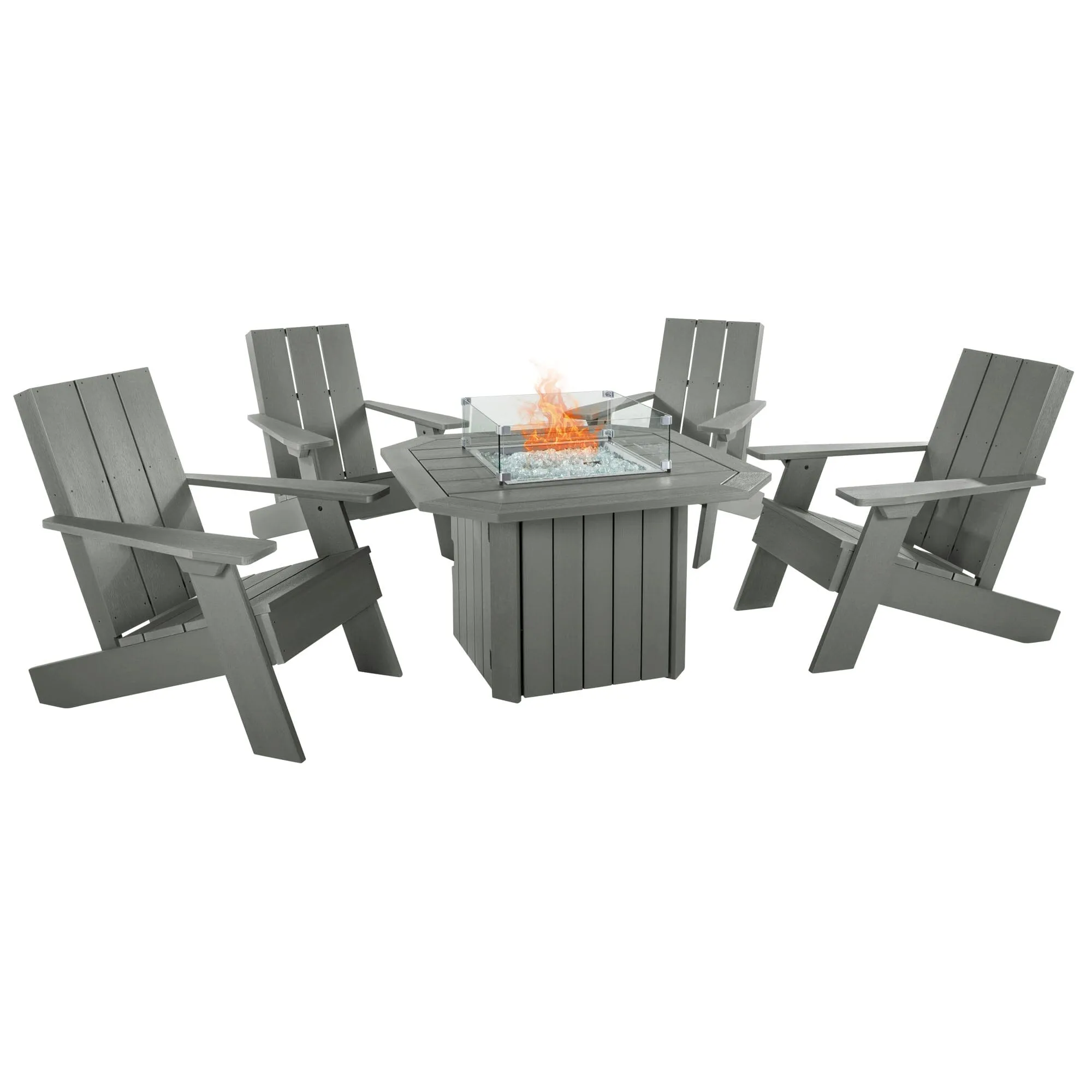 Italica Modern Adirondack 5-Piece Conversation Set with Fire Pit Table