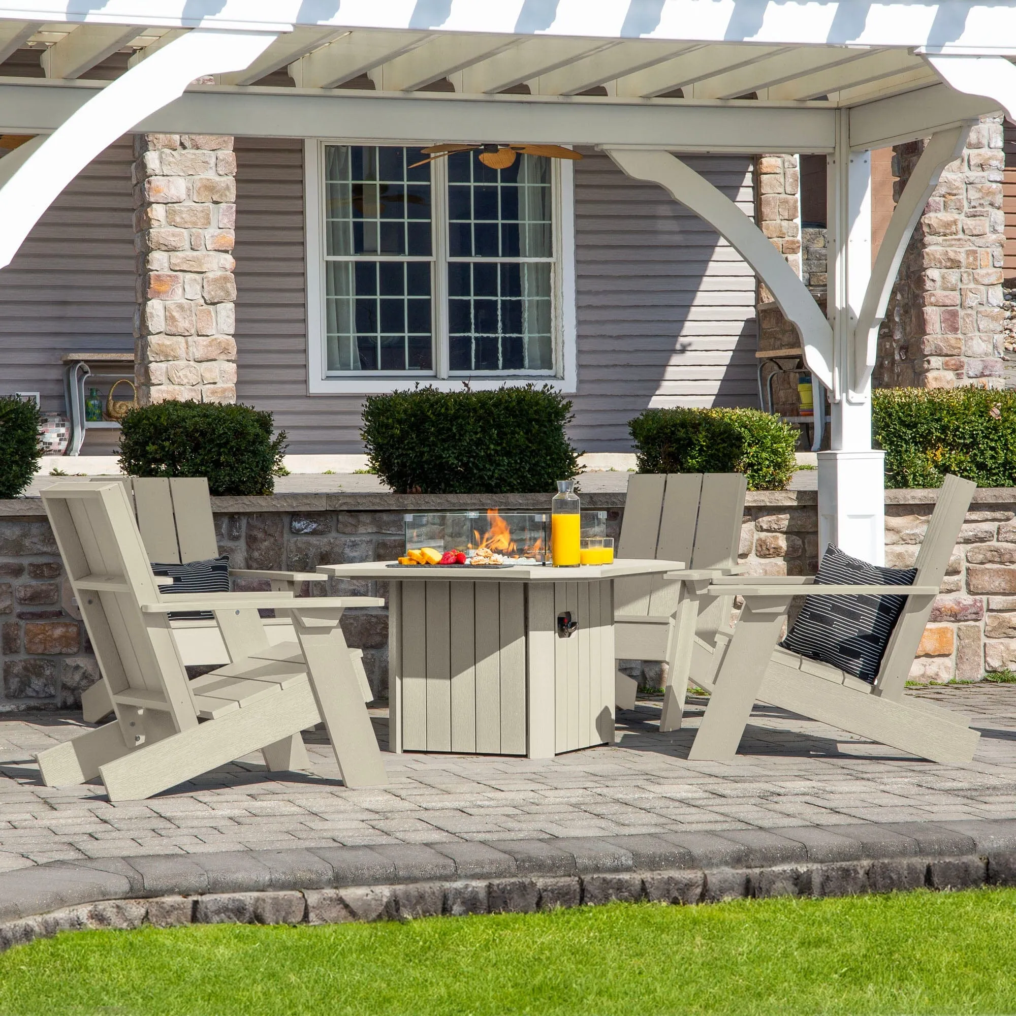 Italica Modern Adirondack 5-Piece Conversation Set with Fire Pit Table