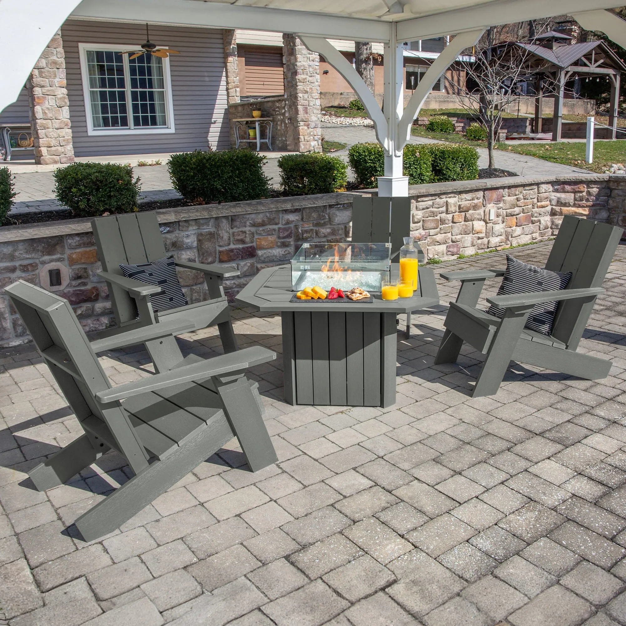 Italica Modern Adirondack 5-Piece Conversation Set with Fire Pit Table