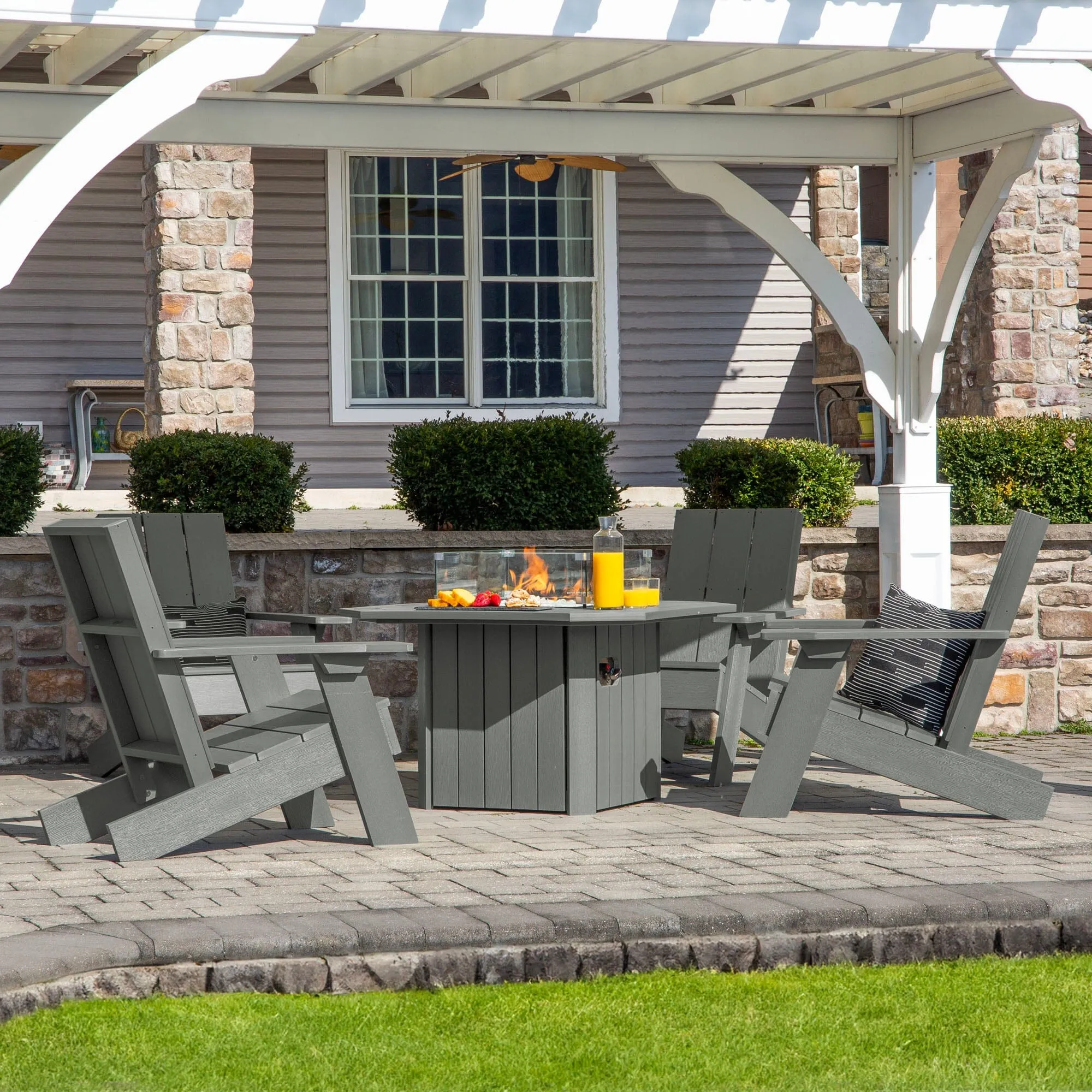 Italica Modern Adirondack 5-Piece Conversation Set with Fire Pit Table