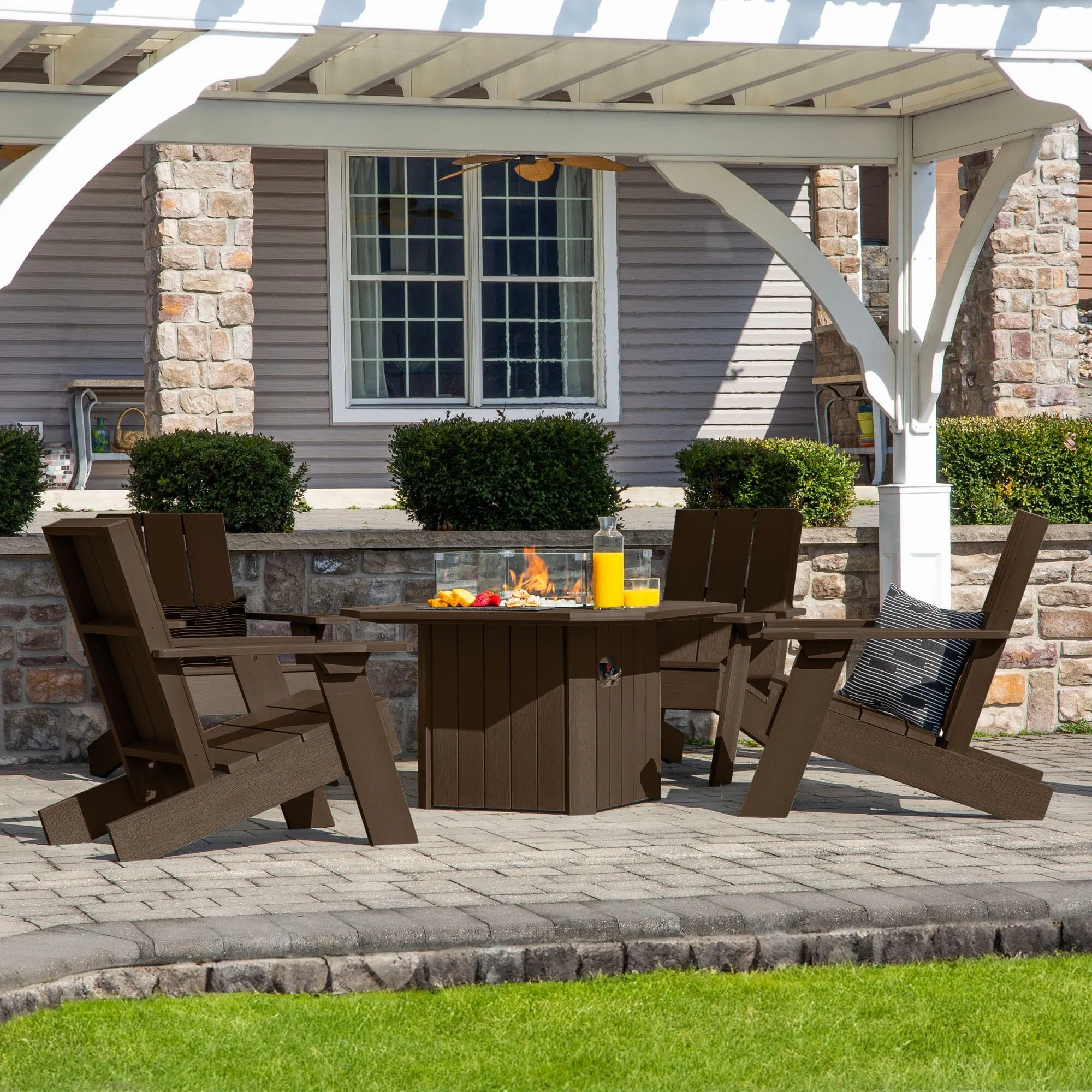 Italica Modern Adirondack 5-Piece Conversation Set with Fire Pit Table