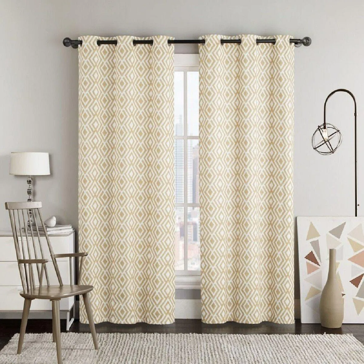 Justin Printed Blackout Window Grommet Top Curtain Panels 76"Wx84"L(Pair)