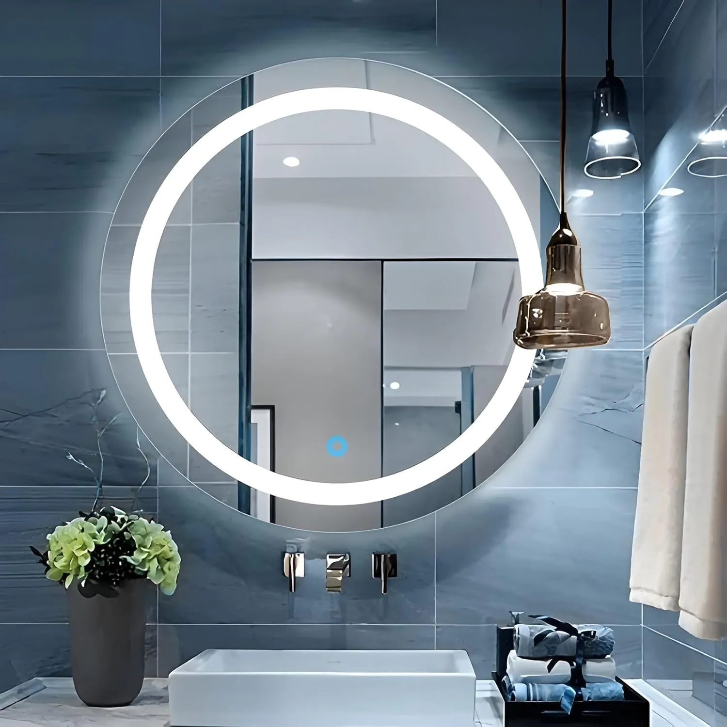 KALYAN TRADERS Bathroom Led Mirror with Three Colours Wall-Mounted Mirror with Front Lighting, Touch-Sensor Makeup Mirror, and Stylish Wall Mirror and bathroom hallway and dining room-(21x21).