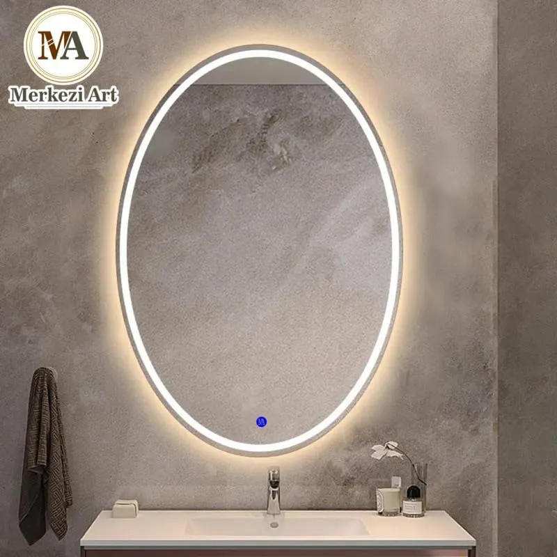 MERKEZI ART MB21 LED Light Mirror for Wall, Bathroom, Bedroom, Living Room, Makeup Room, 3 in 1 Color Light Wall Mirror (18 x 24 Inch)