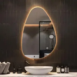 MERKEZI ART Mb23 Led Light Oval Glass Mirror For Wall, Bathroom, Bedroom, Living Room, Makeup Room, 3 In 1 Color Light Wall Mirror (18 X 24 Inch),Clear