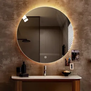 MERKEZI ART MC27 LED Light Mirror for Wall, Bathroom, Bedroom, Living Room, Makeup Room, 3 in 1 Color Light Wall Mirror (24 x 24 Inch)