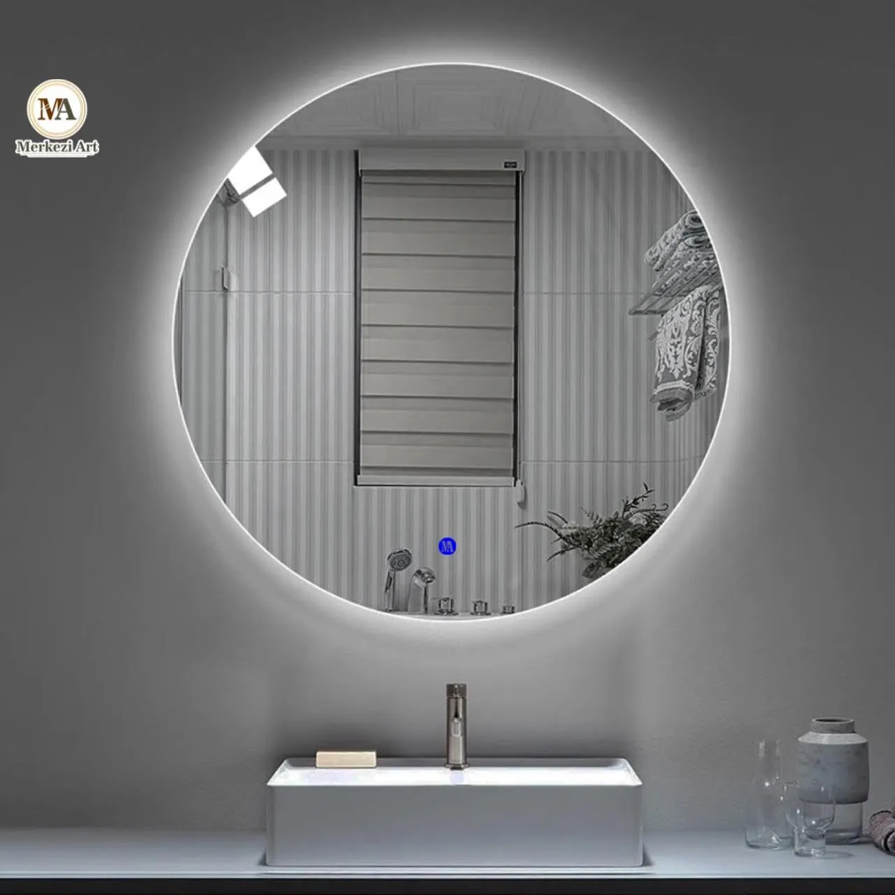 MERKEZI ART MC27 LED Light Mirror for Wall, Bathroom, Bedroom, Living Room, Makeup Room, 3 in 1 Color Light Wall Mirror (24 x 24 Inch)