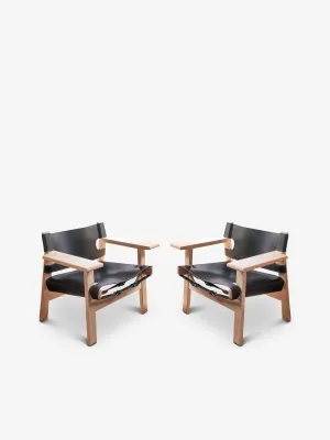 Pair Of Borge Mogensen Spanish Chair in Black Leather