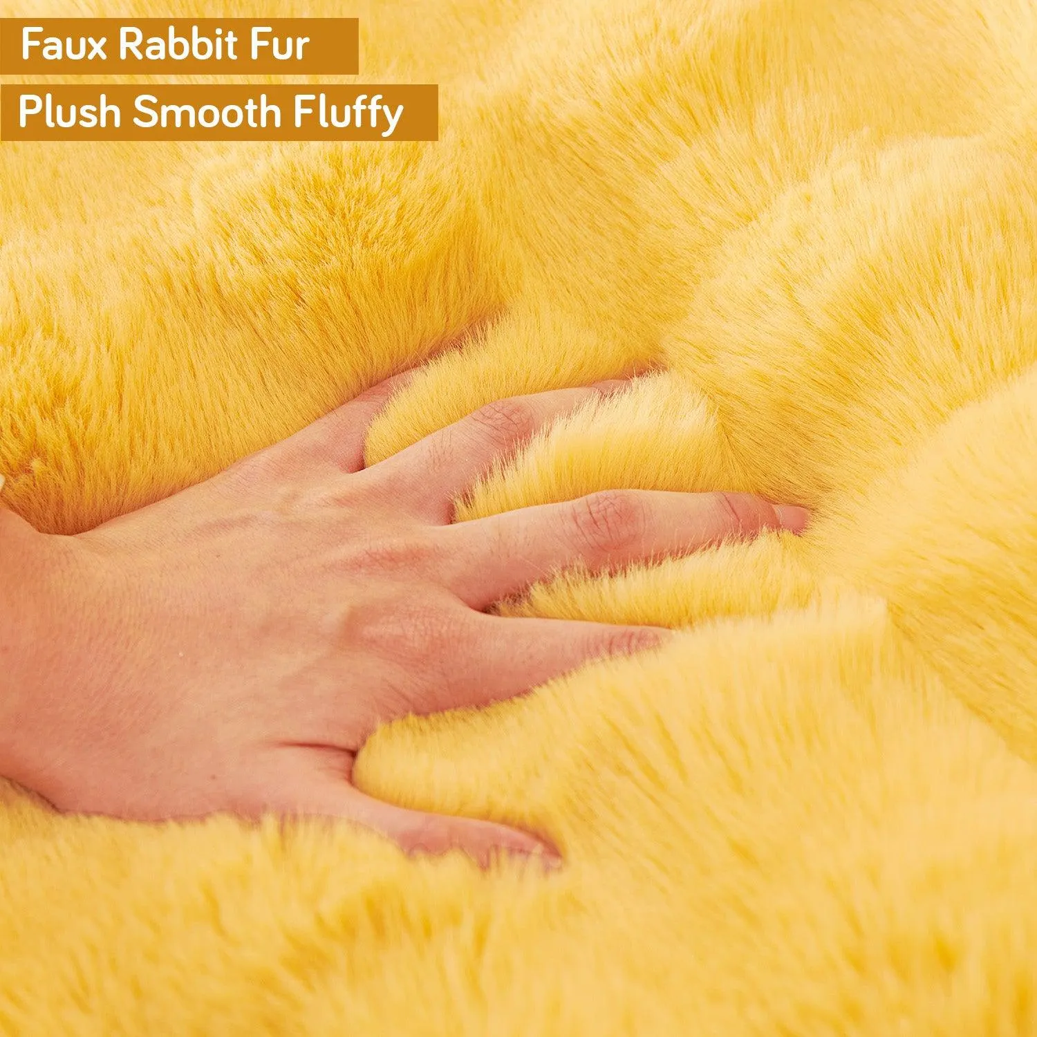 Premium Faux Rabbit Fur Anti Slip Sofa Cover Mat with 2 Armrest Cover, Honey Yellow