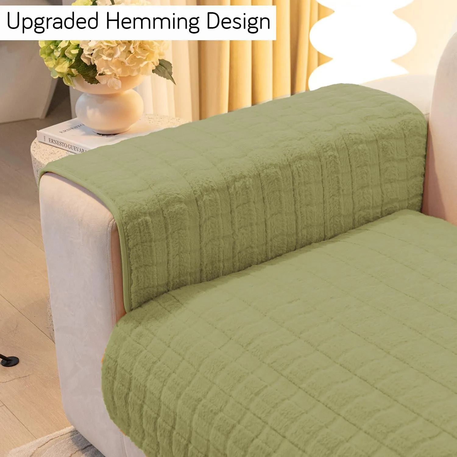 Premium Plush Anti Slip Sofa Cover Mat with 2 Armrest Cover, Green