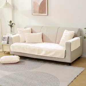 Premium Plush Sofa Cover Mat with 2 Armrest Cover, White