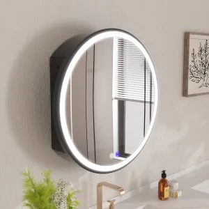 Prism 24 in Round Framed LED Medicine Cabinet with Defogger, Stepless Dimming, Built-in Outlet, Black