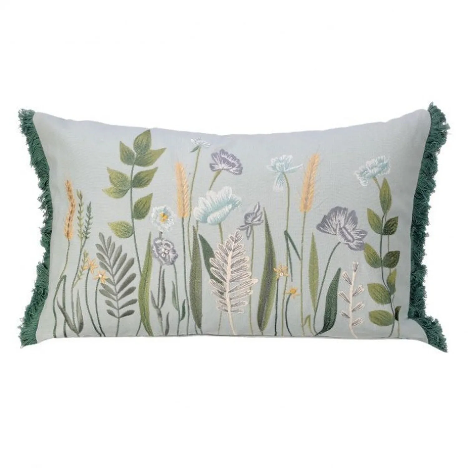 Regency International Embroidered Botanica Pillow with Fringe 12" x 20"