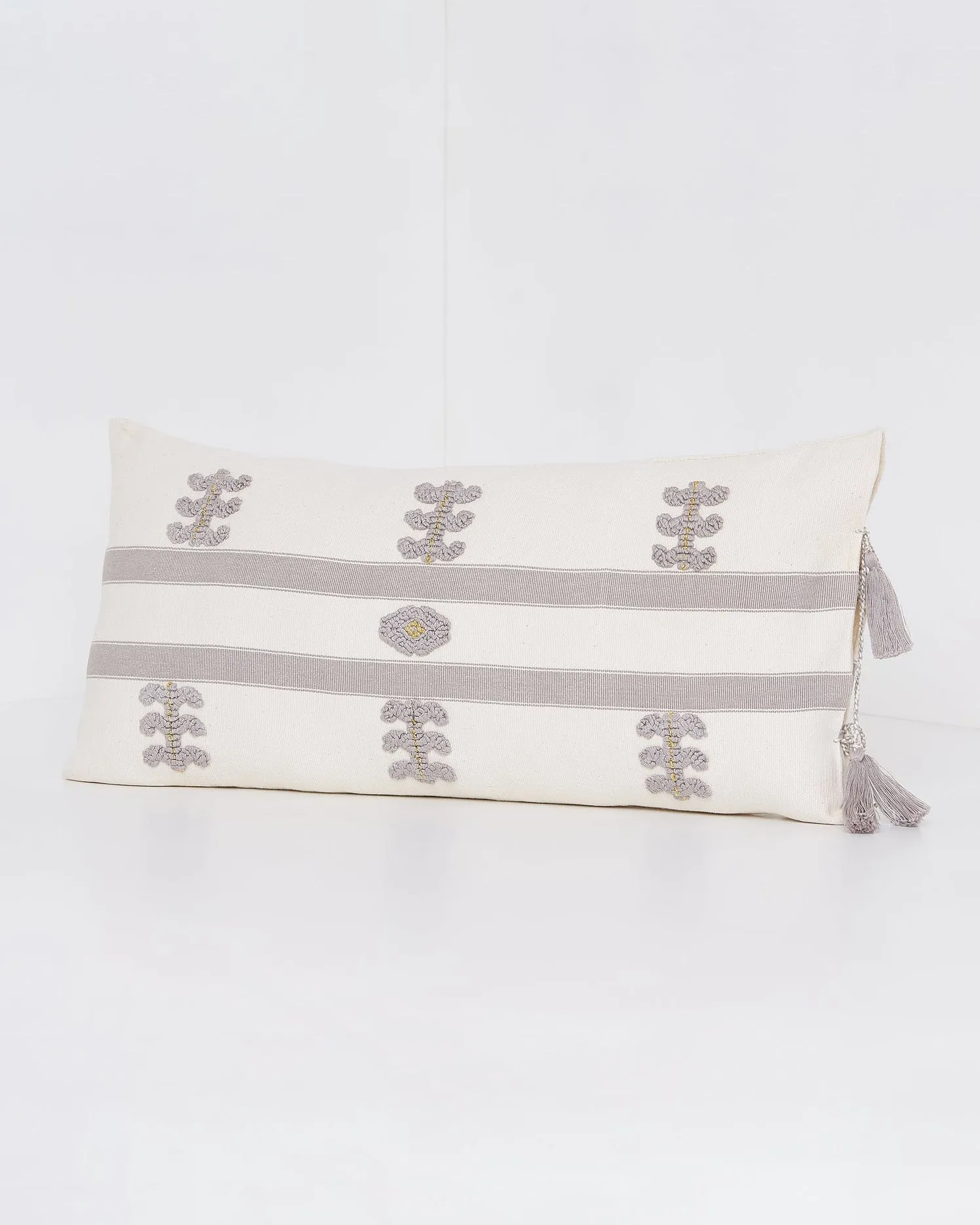 SALE 35% off - Virginia Cotton Throw Pillow White w/ Gray Embroidery