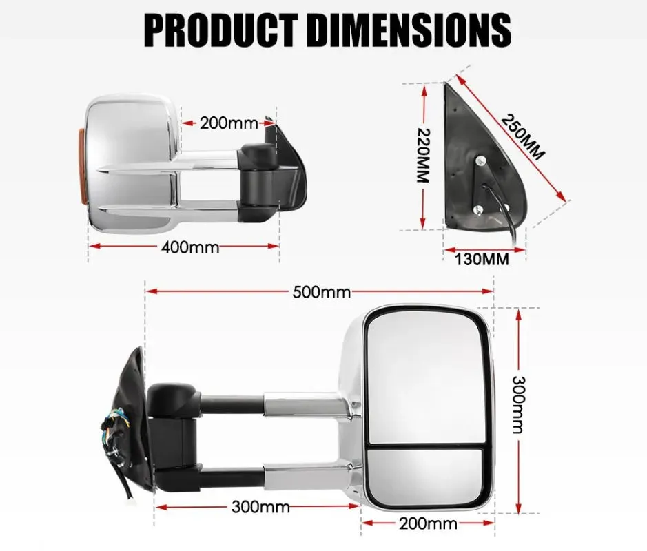 San Hima Extendable Towing Mirrors for Toyota Hilux 2005-2015 with Indicators