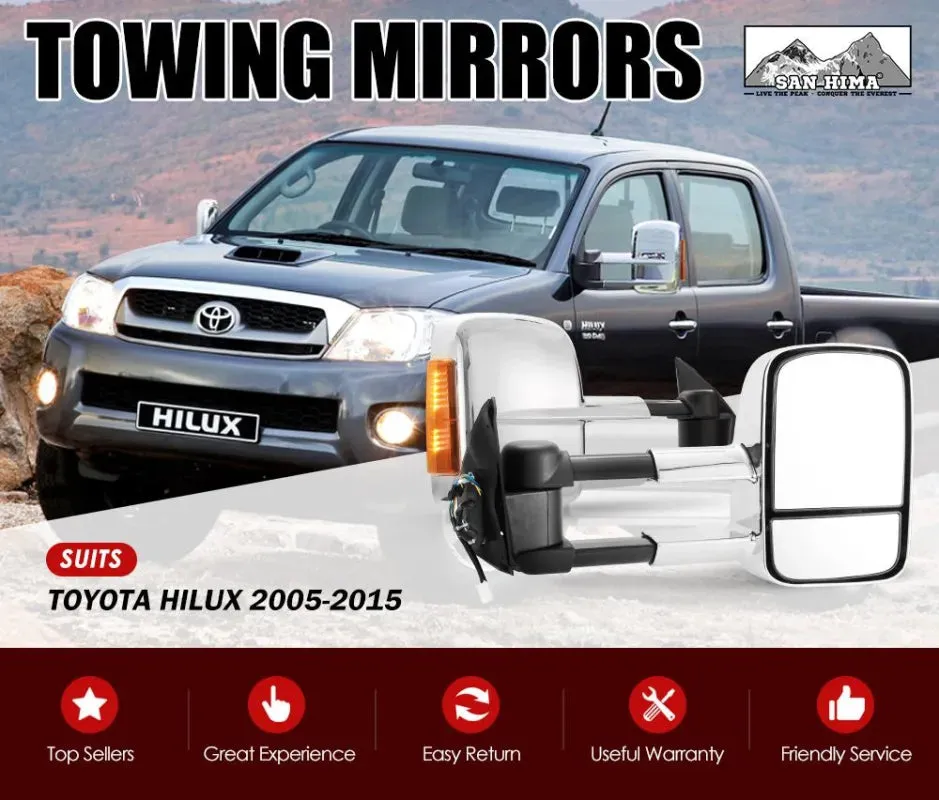 San Hima Extendable Towing Mirrors for Toyota Hilux 2005-2015 with Indicators