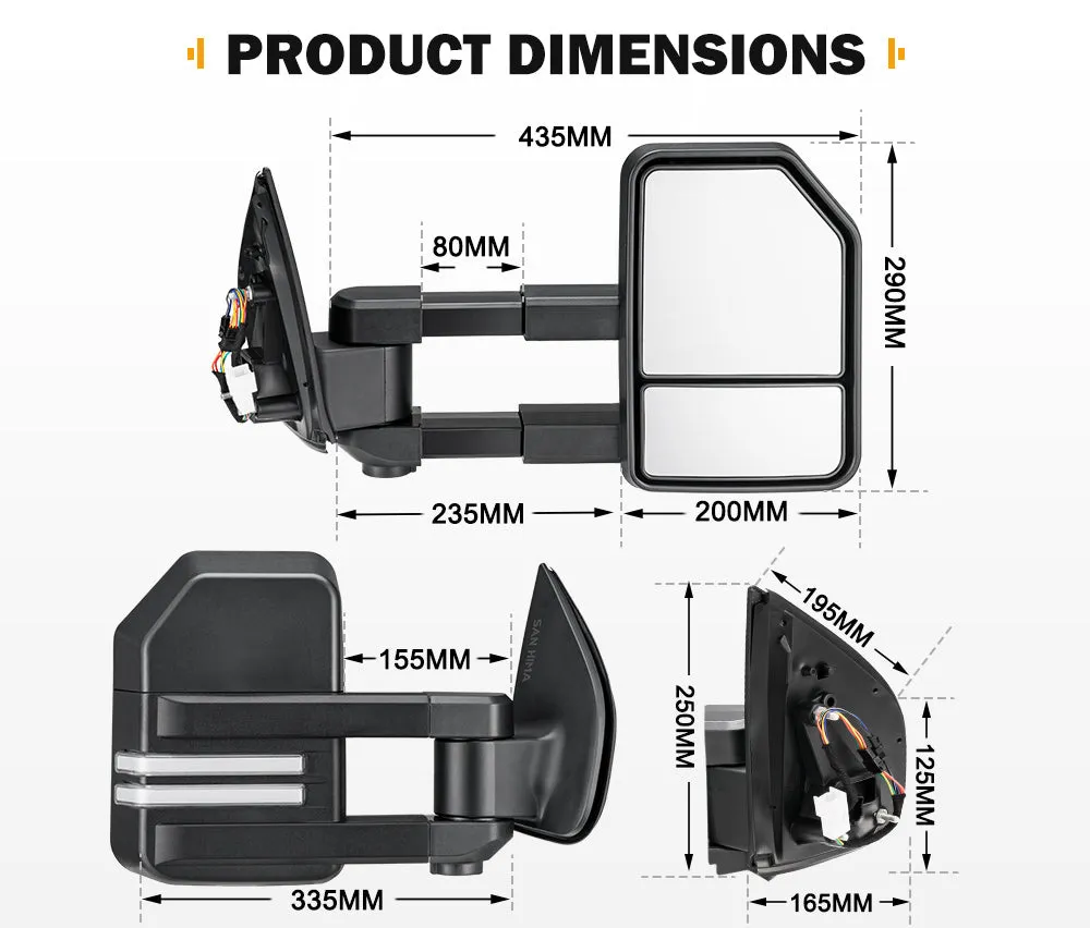 San Hima Pair Extendable Towing Mirrors for Holden Colorado RG MY2013-MY2020