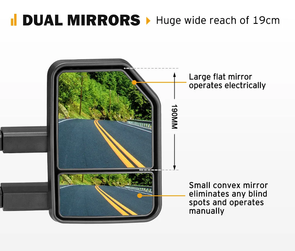 San Hima Pair Extendable Towing Mirrors for Isuzu MU-X MY2013-MY2019 Black