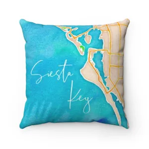 Siesta Key Watercolor Map Pillow with Sapphire Shores Back