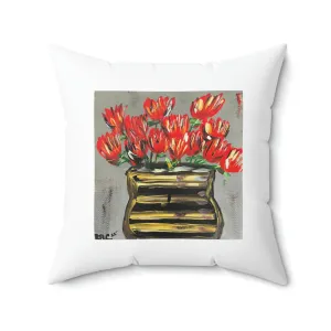 Smell The Flowers in White Spun Polyester Square Pillow